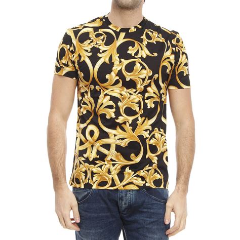 versace t shirt blau gold|Versace collection men shirt.